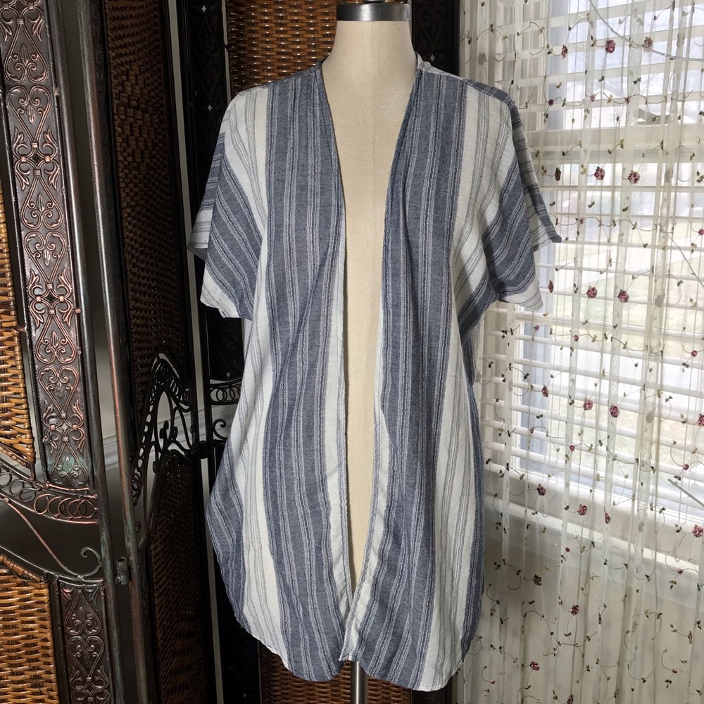 Maurices Blue and White Striped Open Front Kimono Jacket